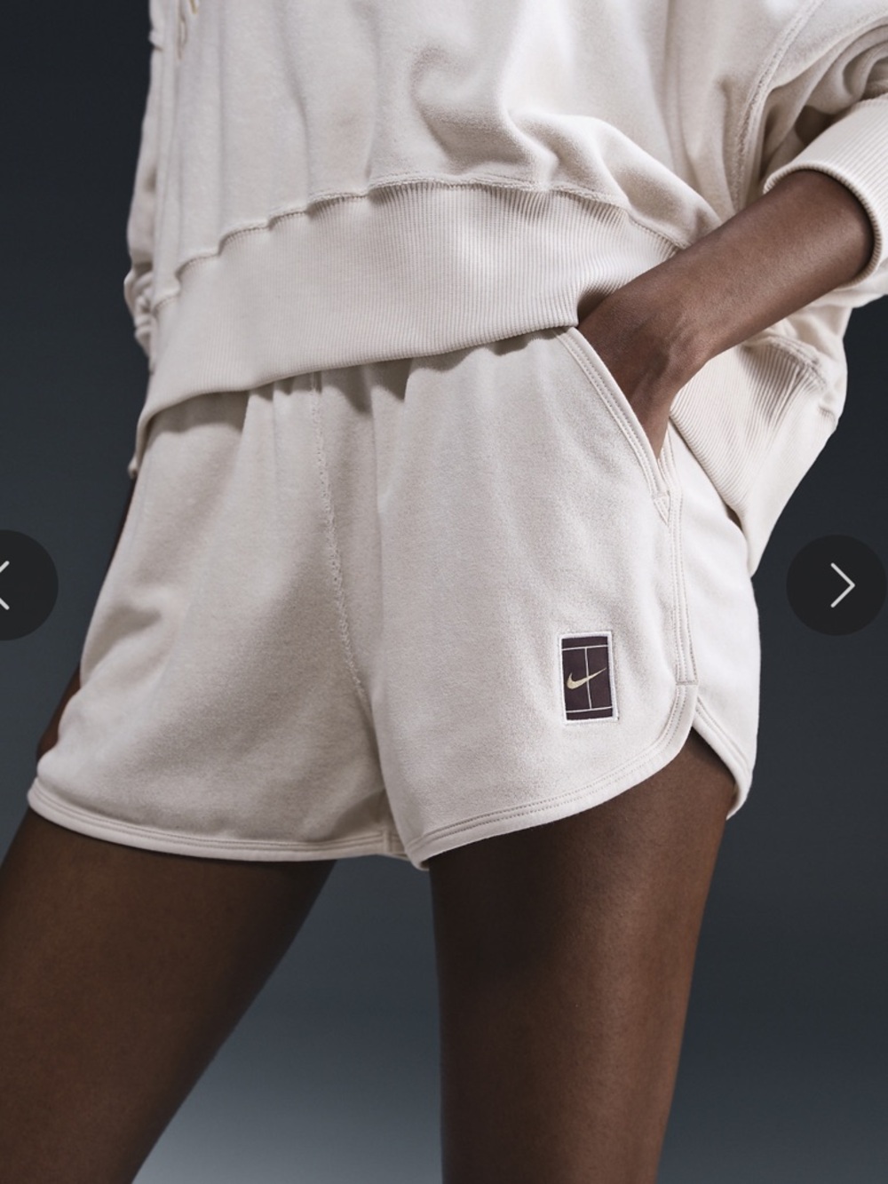 Nike Court Heritage Mid-rise French Terry Shorts. Orewood Brown.  XS